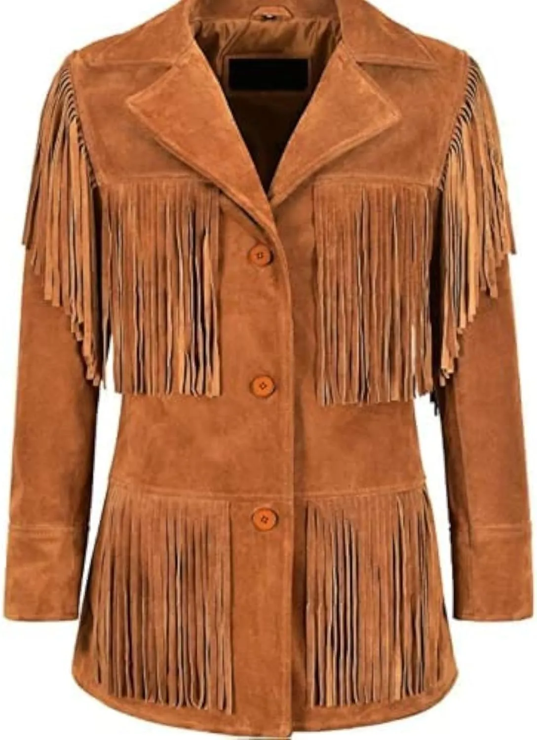 Western 100% Real Suede Cowgirl Leather Jacket Women, Native American Cowlady Brown Fringe Jacket