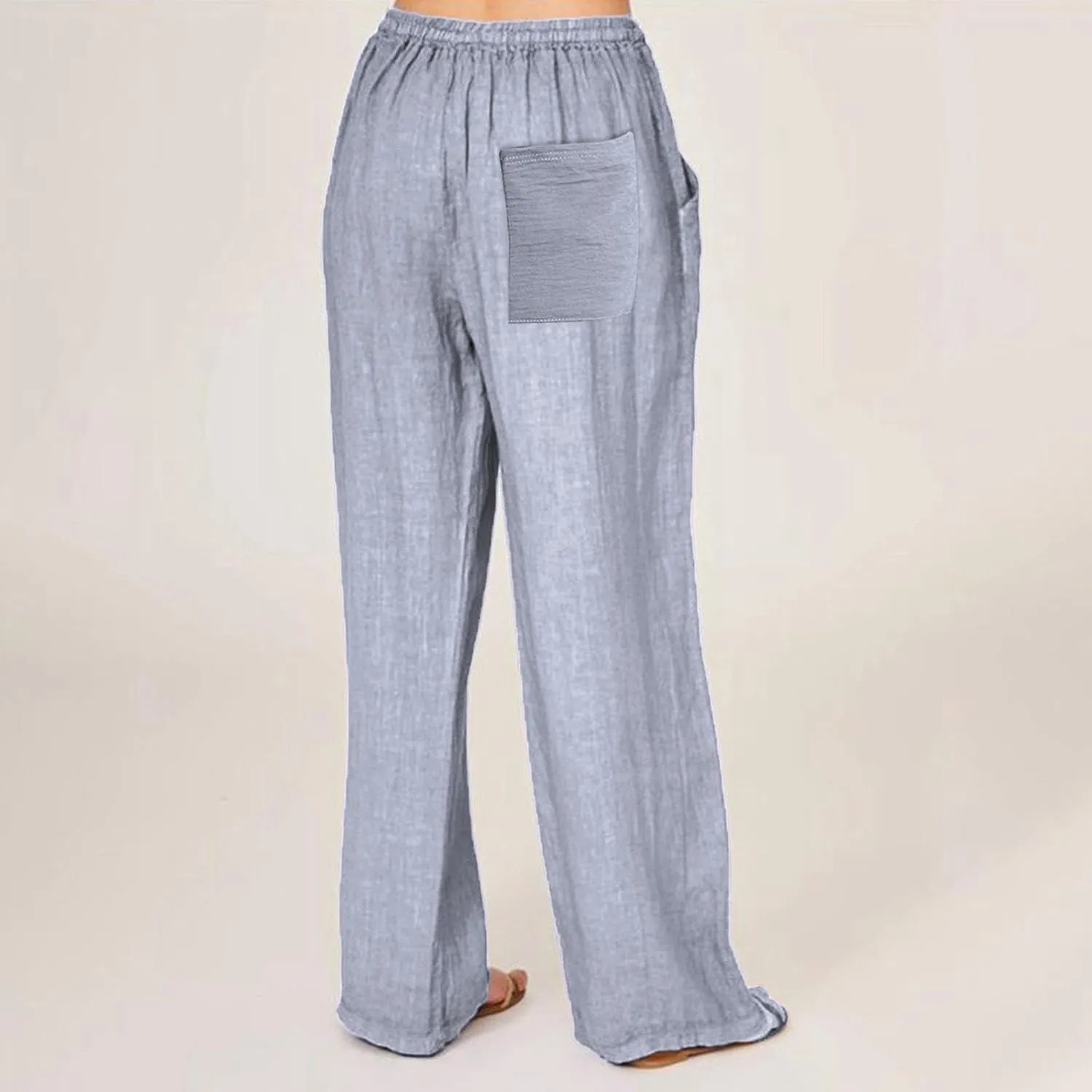Wide Leg Linen Pants Women Summer Drawstring High Waisted Casual Pants Flowy Palazzo Pants Lightweight Beach Trousers
