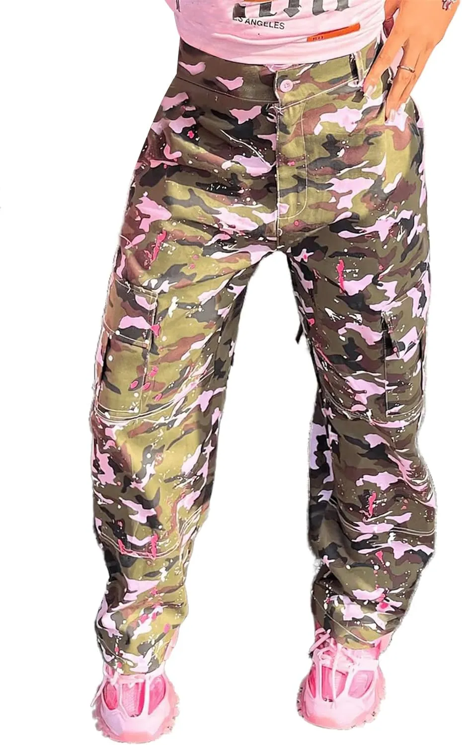 Women Camo Cargo Pants Camouflage Army Fatigue High Waisted Jogger Sweatpants Plus Size