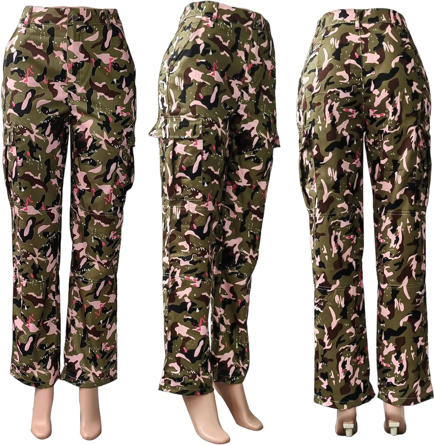 Women Camo Cargo Pants Camouflage Army Fatigue High Waisted Jogger Sweatpants Plus Size