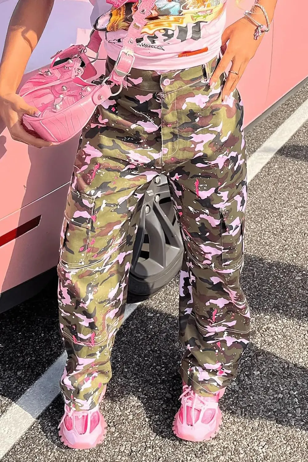 Women Camo Cargo Pants Camouflage Army Fatigue High Waisted Jogger Sweatpants Plus Size
