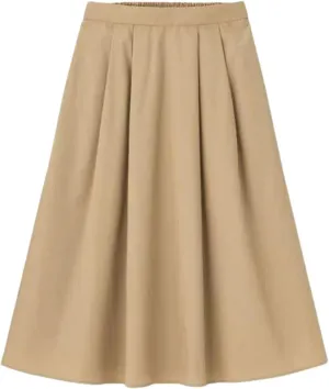Women Cotton Midi Skirts Fashion Solid A-Line Elastic Waist Elegant Knee-Length Skirts