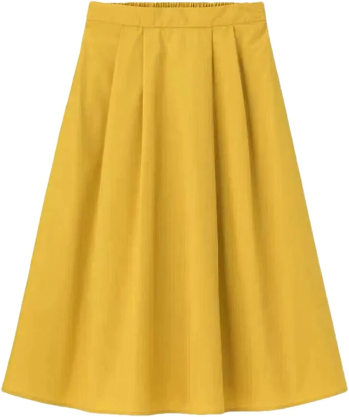 Women Cotton Midi Skirts Fashion Solid A-Line Elastic Waist Elegant Knee-Length Skirts