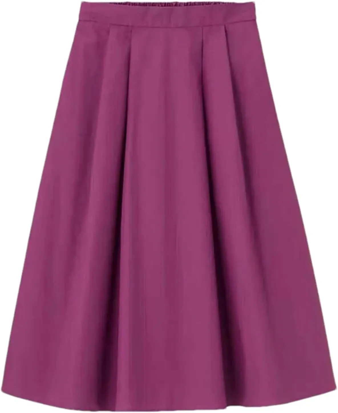 Women Cotton Midi Skirts Fashion Solid A-Line Elastic Waist Elegant Knee-Length Skirts