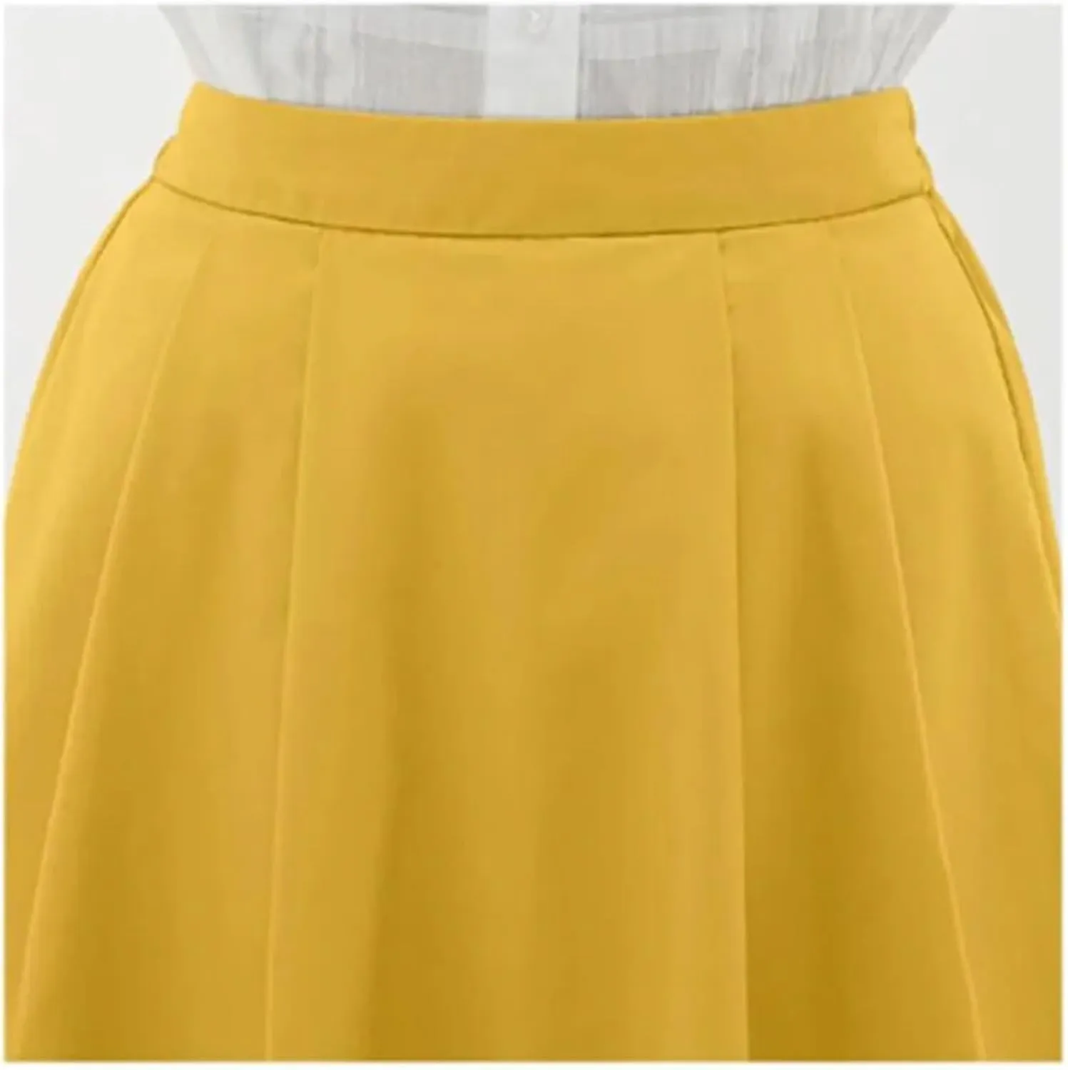 Women Cotton Midi Skirts Fashion Solid A-Line Elastic Waist Elegant Knee-Length Skirts
