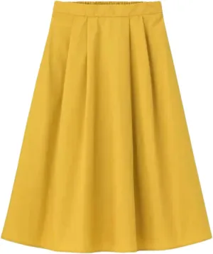 Women Cotton Midi Skirts Fashion Solid A-Line Elastic Waist Elegant Knee-Length Skirts