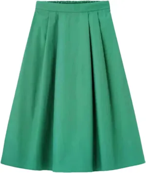 Women Cotton Midi Skirts Fashion Solid A-Line Elastic Waist Elegant Knee-Length Skirts