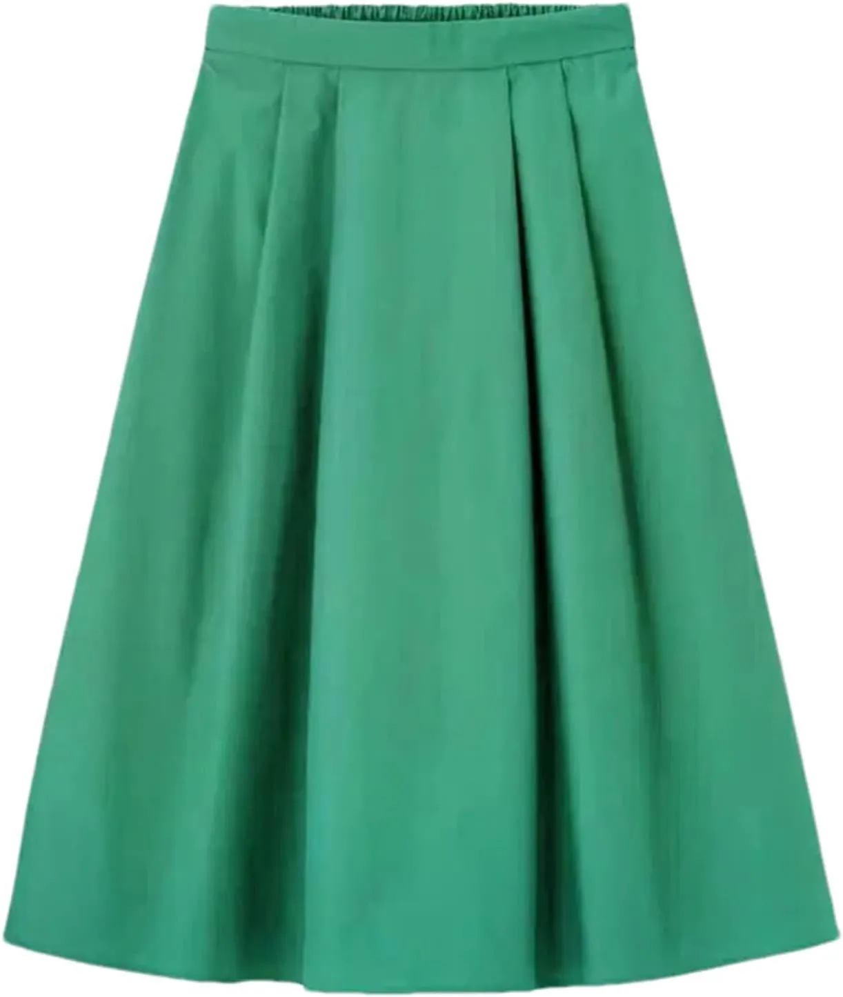 Women Cotton Midi Skirts Fashion Solid A-Line Elastic Waist Elegant Knee-Length Skirts