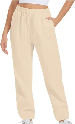 Women Drawstring Sweatpants Elastic Waist Sweatpant Plus Thick Trousers Solid Workout Pants Multi Pockets Fall Pant