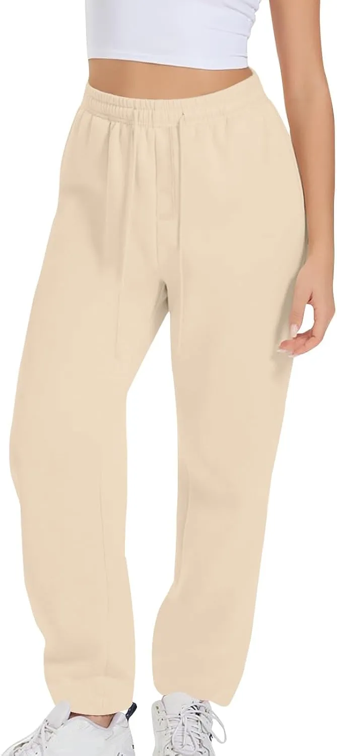 Women Drawstring Sweatpants Elastic Waist Sweatpant Plus Thick Trousers Solid Workout Pants Multi Pockets Fall Pant