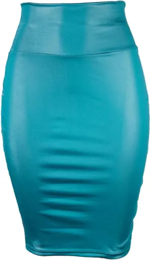 Women High Waist Bodycon Midi Skirts Faux Leather Knee Length Pencil Skirt Ladies Below Knee Office Skirts