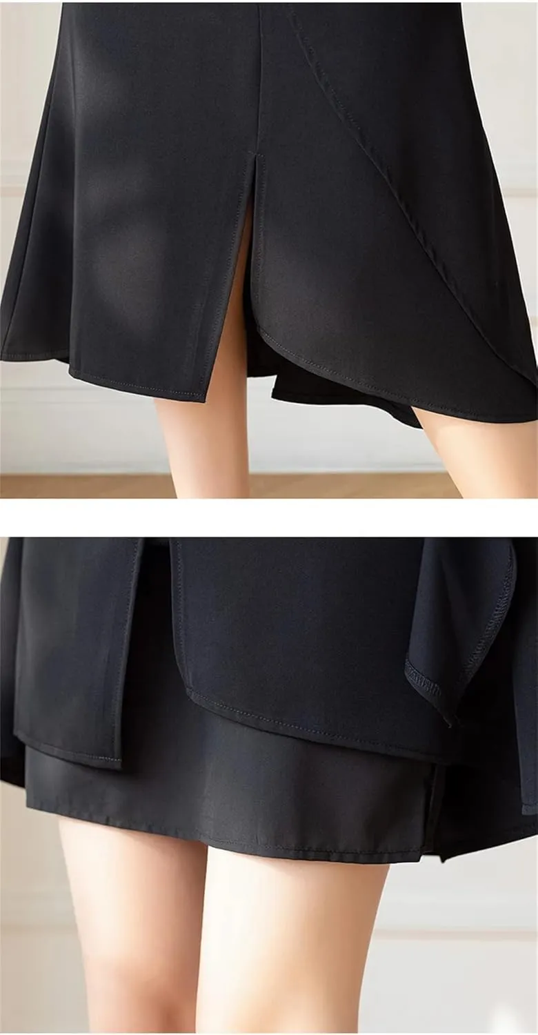 Women High Waist Sexy Split Patchwork Pleated Wrap Skirt Slim Cute Bodycon Fishtail Midi Skirts