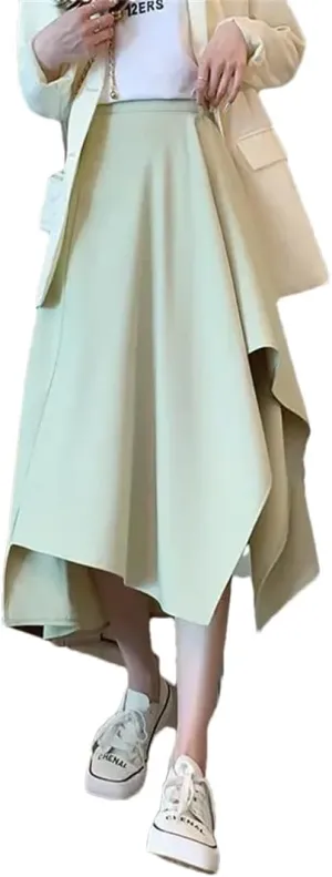 Women High Waisted Summer Sagging Sensation Midi Skirt Slim Irregular Solid Color Pleated Skirt