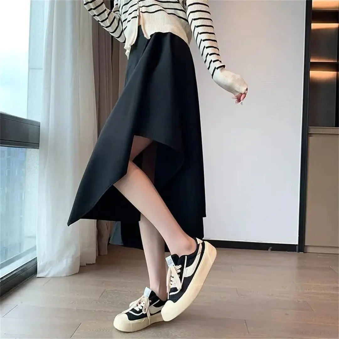 Women High Waisted Summer Sagging Sensation Midi Skirt Slim Irregular Solid Color Pleated Skirt