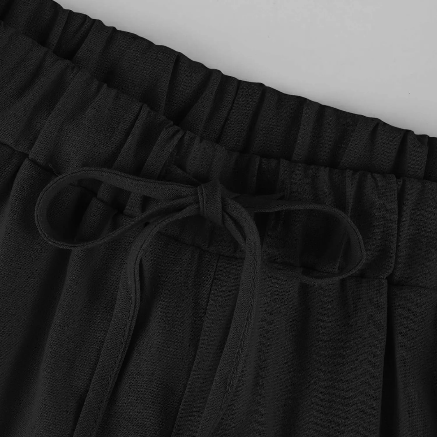 Women Linen Palazzo Pants Summer Boho Wide Leg High Waist Drawstring Casual High Waist Lounge Pant Trousers Pockets