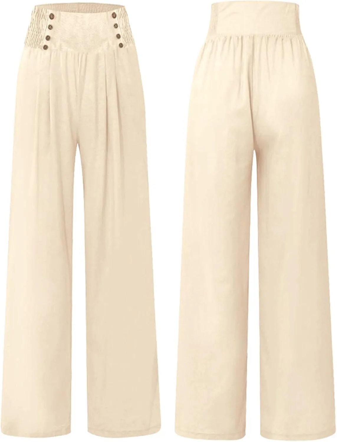 Women Linen Palazzo Pants Summer High Waist Wide Leg Flowy Smocked Pants Beach Vacation Clothes Casual Lounge Outfits
