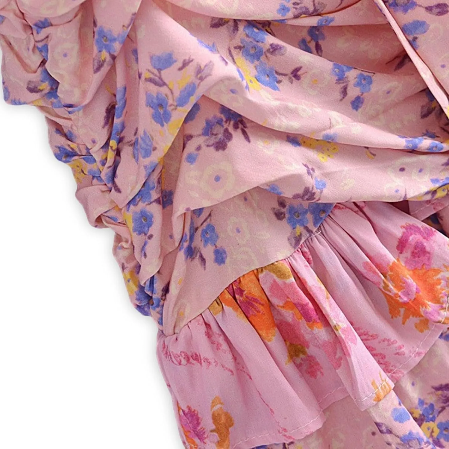 Women Long Sleeve Floral Dress Layered Ruffle V Neck Party Mini Dress for Beach Cocktail Club Streetwear