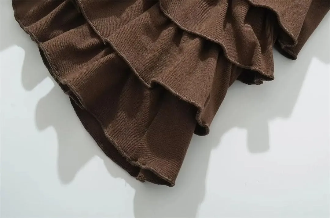 Women Long Sleeve O Neck Ruffle Dresses Basics Sexy Mini Dress
