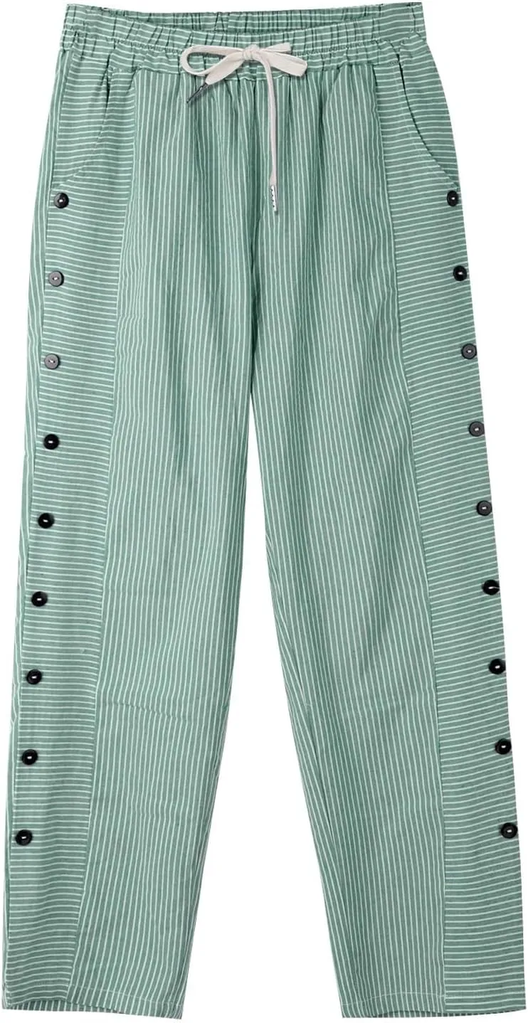 Women Oversized Striped Cropped Pants Office Work Business Trendy High Waisted Trouser Sport Jogger Casual Sweatpants