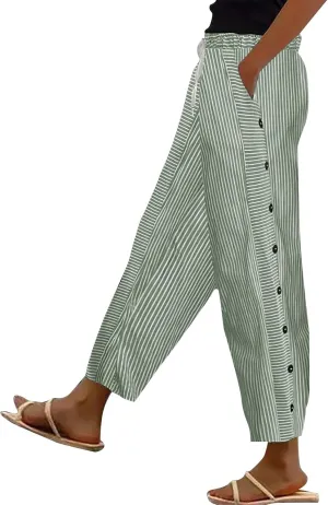 Women Oversized Striped Cropped Pants Office Work Business Trendy High Waisted Trouser Sport Jogger Casual Sweatpants
