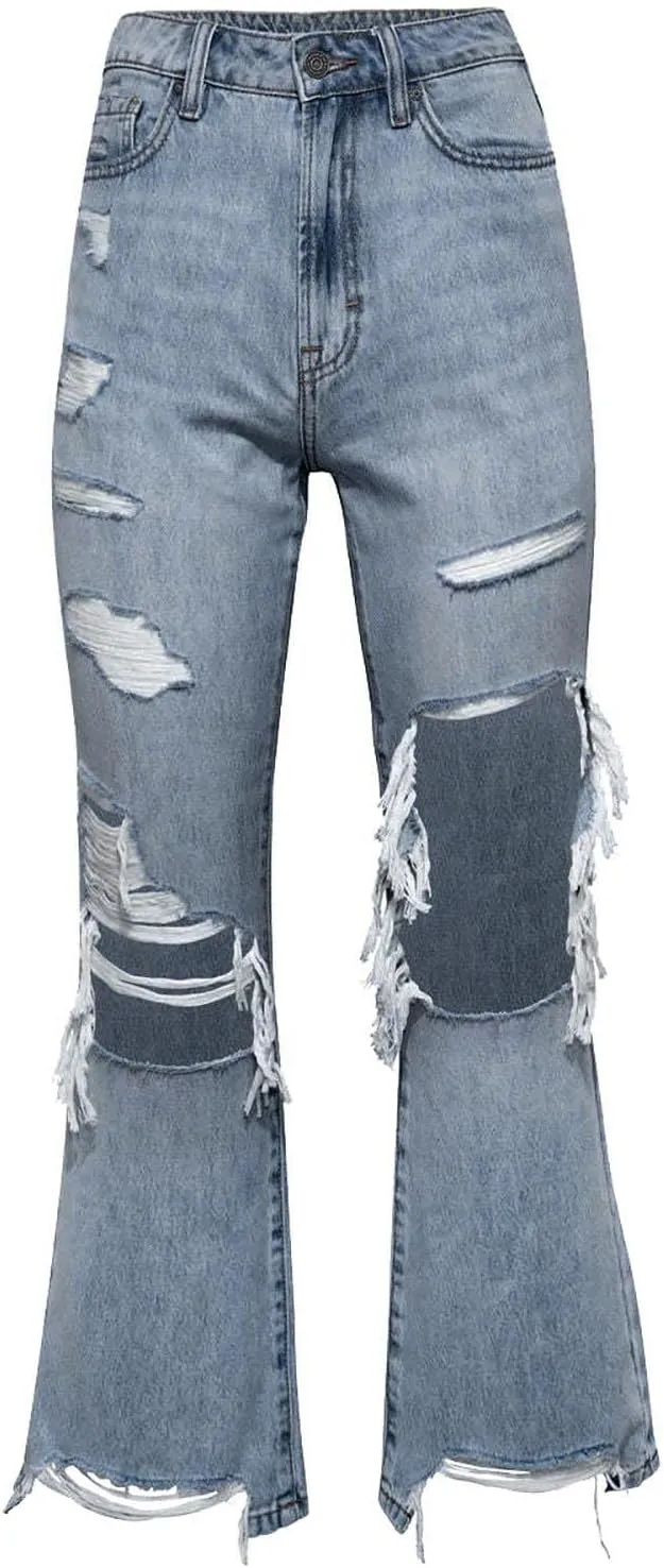 Women Ripped Boyfriend Jeans High Waist Baggy Denim Pants Y2K Distressed Streetwear Vintage Hiphop Dance Trousers