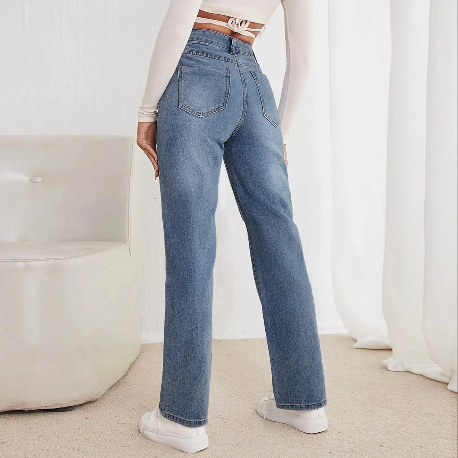 Women Ripped Boyfriend Jeans High Waist Baggy Denim Pants Y2K Distressed Streetwear Vintage Hiphop Dance Trousers