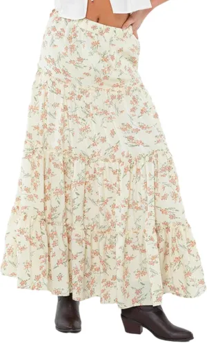 Women Summer Tiered Maxi Skirt Elastic High Waist A Line Boho Beach Dress Flowy Big Swing Long Skirts