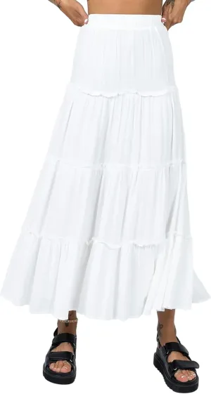Women Summer Tiered Maxi Skirt Elastic High Waist A Line Boho Beach Dress Flowy Big Swing Long Skirts