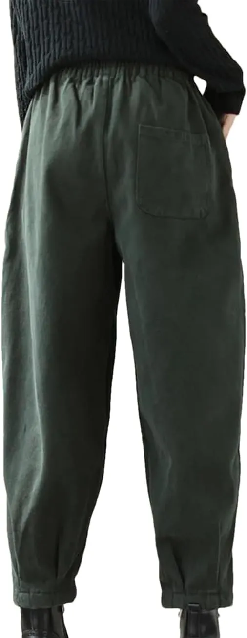 Women Thick Warm Harem Pants Vintage Style Elastic Waist Loose High Waist Casual Pant