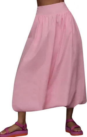 Women Y2k Bubble Maxi Skirt Low Elastic Waist A Line Long Skirt Summer Ruffle Pleated Midi Puffball Skirt