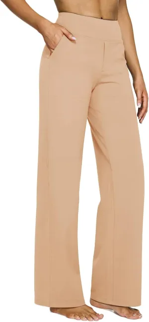 Women Yoga Pants High Waist Wide Leg Work Pants Comfy Stretch Lounge Trousers Solid Color Flare Sweatpants with Pockets