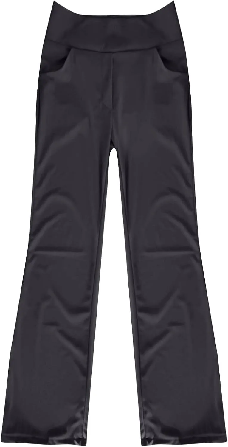 Women Yoga Pants High Waist Wide Leg Work Pants Comfy Stretch Lounge Trousers Solid Flare Sweatpants with Pockets