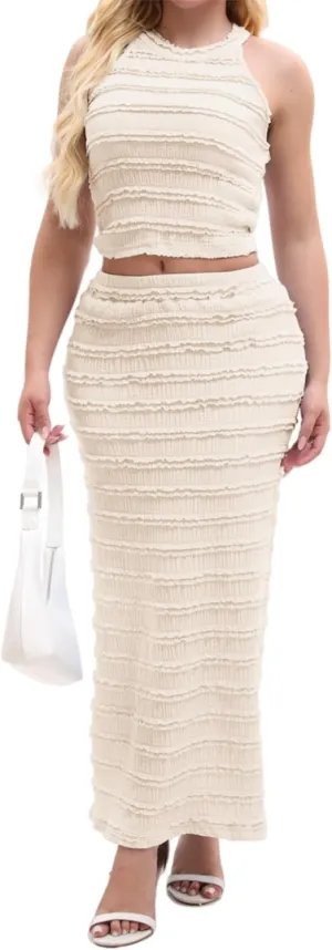 Womens 2 Piece Summer Outfits Sleeveless Crop Top & Skirt Set Bodycon Knit Long Dress