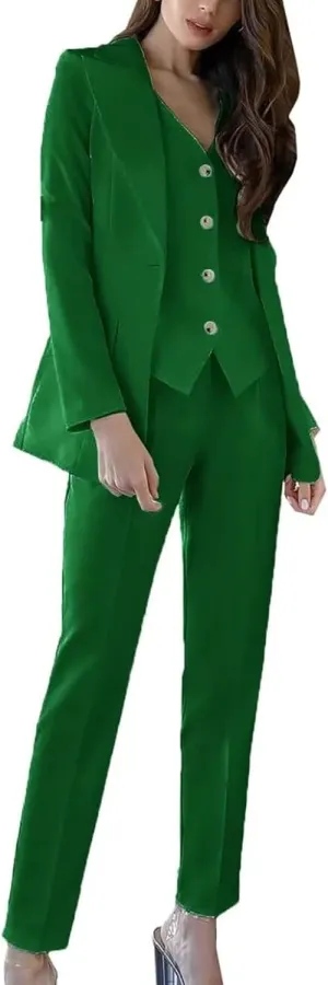 Women's 3 Piece Solid Work Blazer Vest Pant Suit Business Office Lady Suits Sets