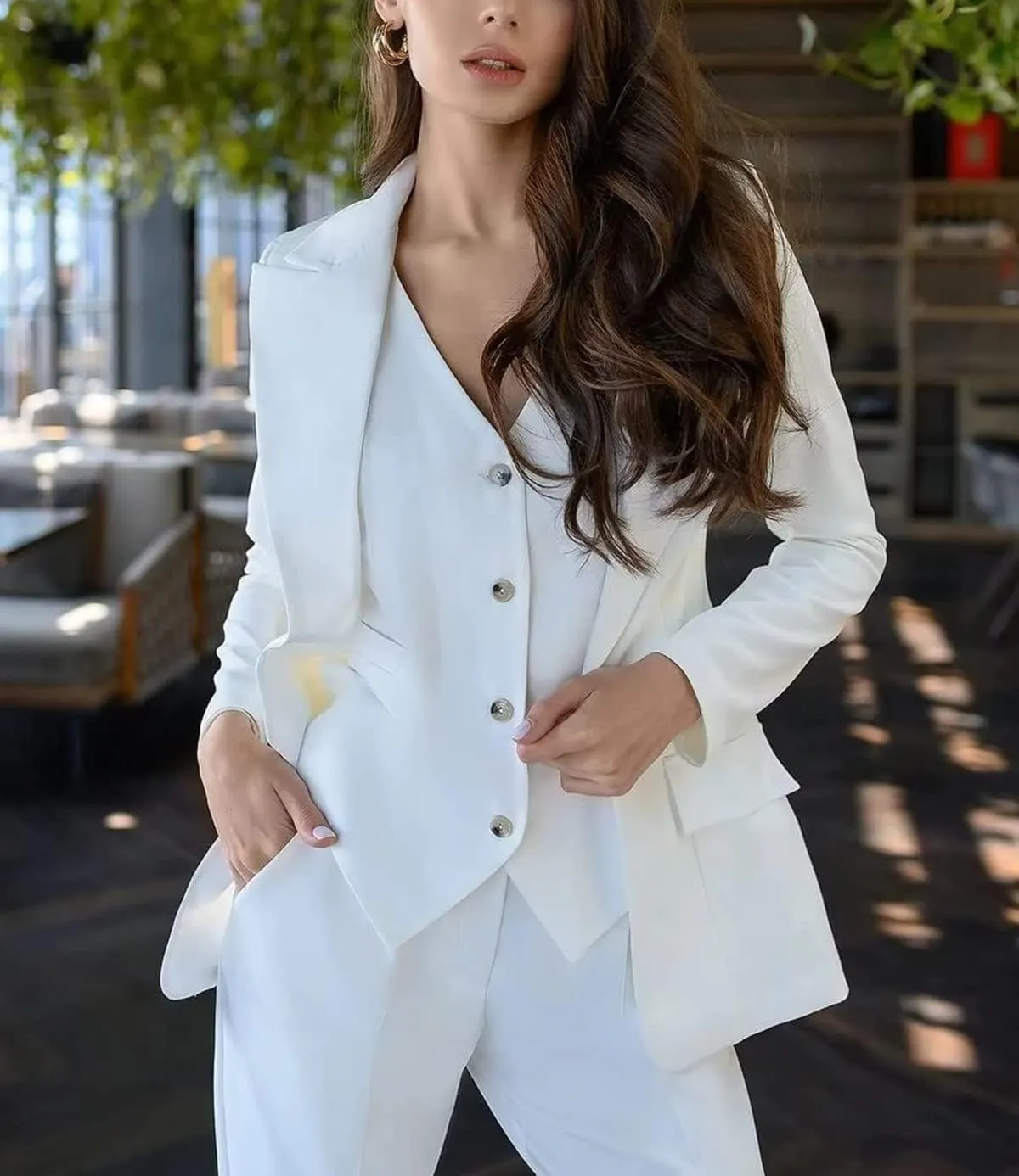 Women's 3 Piece Solid Work Blazer Vest Pant Suit Business Office Lady Suits Sets