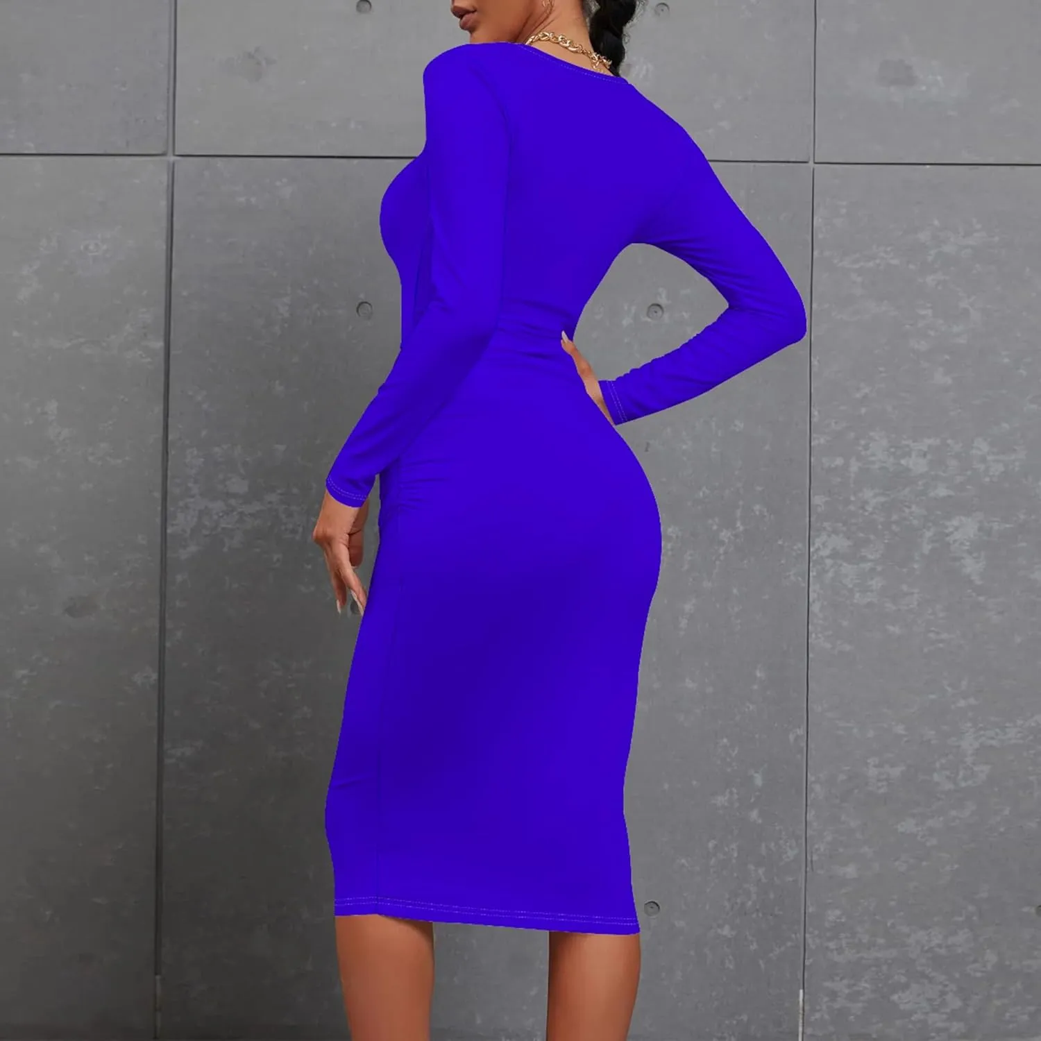 Women's Autumn Casual Basic Solid Color Long Sleeve Bodycon Sexy Turtleneck Midi Cocktail Club Party Pencil Dresses