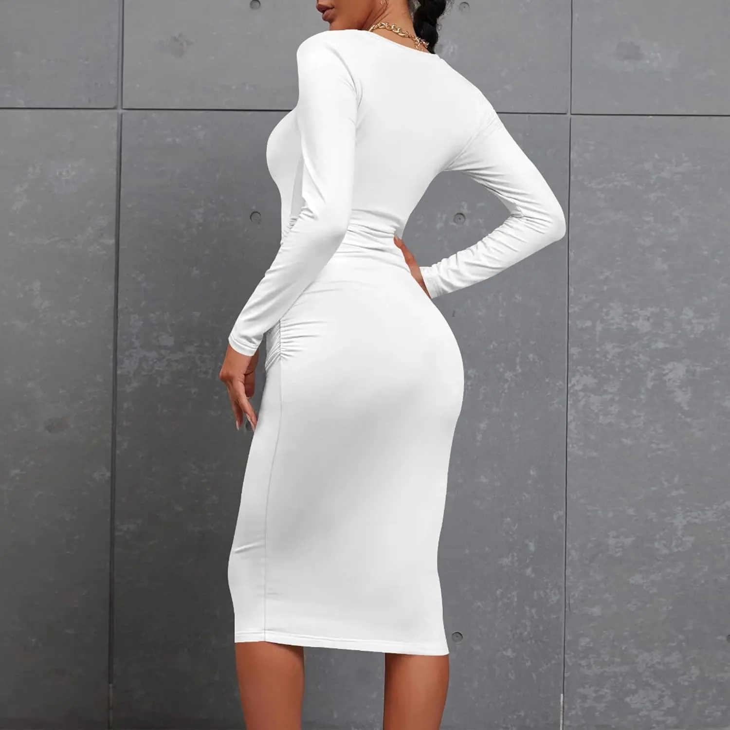 Women's Autumn Casual Basic Solid Color Long Sleeve Bodycon Sexy Turtleneck Midi Cocktail Club Party Pencil Dresses