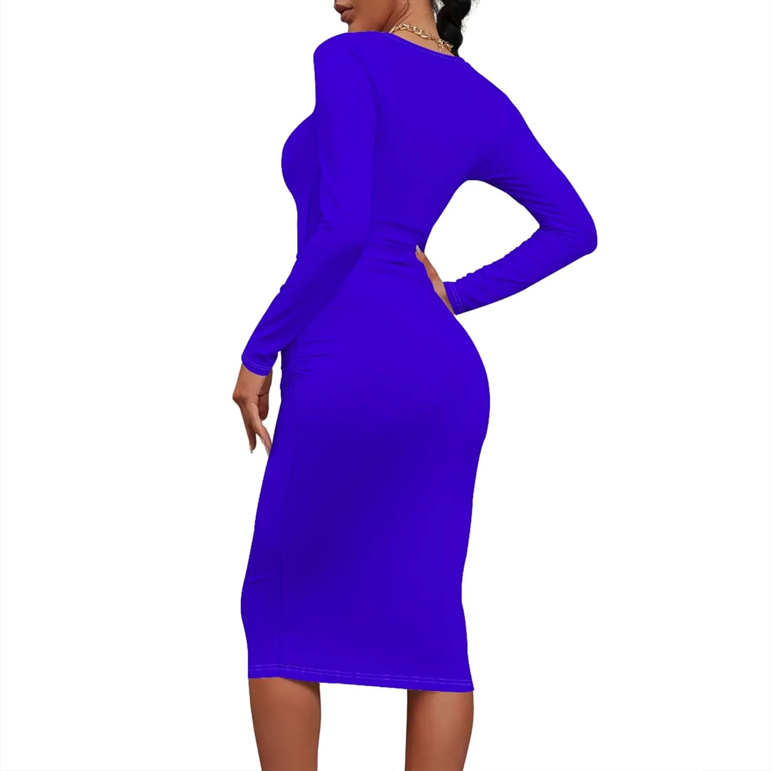 Women's Autumn Casual Basic Solid Color Long Sleeve Bodycon Sexy Turtleneck Midi Cocktail Club Party Pencil Dresses
