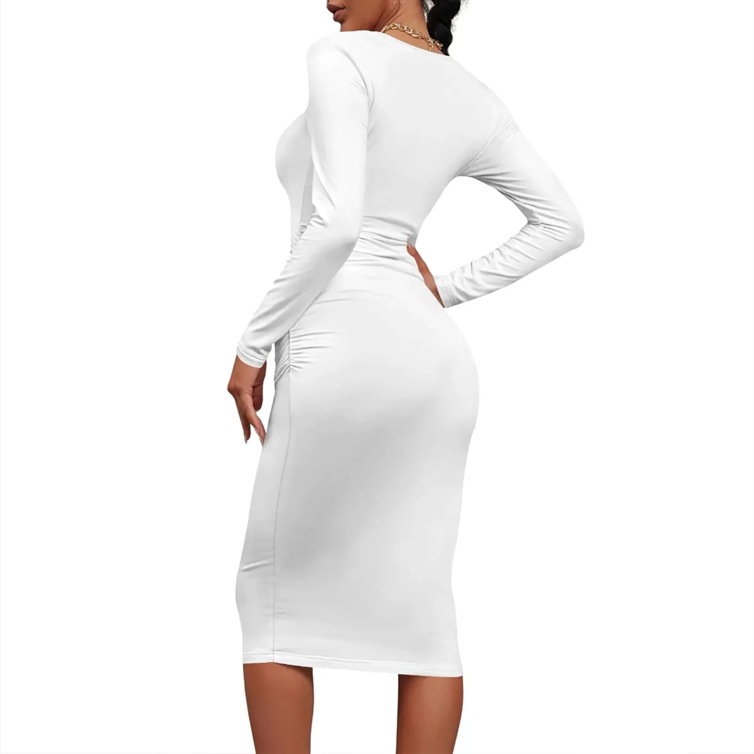 Women's Autumn Casual Basic Solid Color Long Sleeve Bodycon Sexy Turtleneck Midi Cocktail Club Party Pencil Dresses