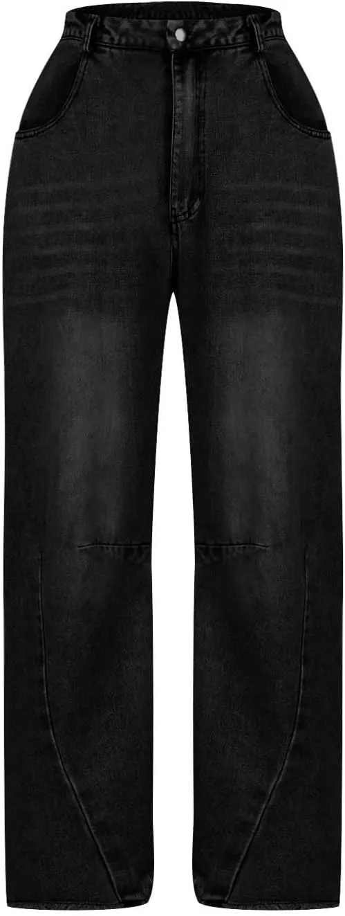 Women's Baggy Denim Trousers Fashion Button Zipper High Waist Wide Leg Jeans with Pockets Y2k Streetwear Clothing