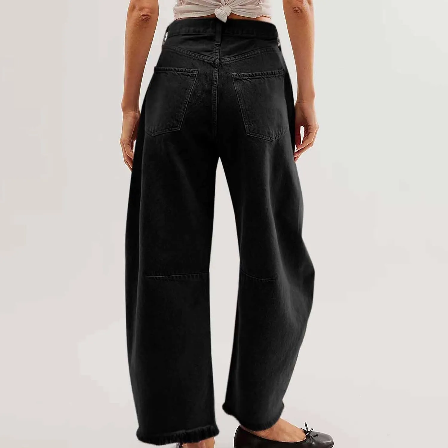 Women's Baggy Denim Trousers Fashion Button Zipper High Waist Wide Leg Jeans with Pockets Y2k Streetwear Clothing