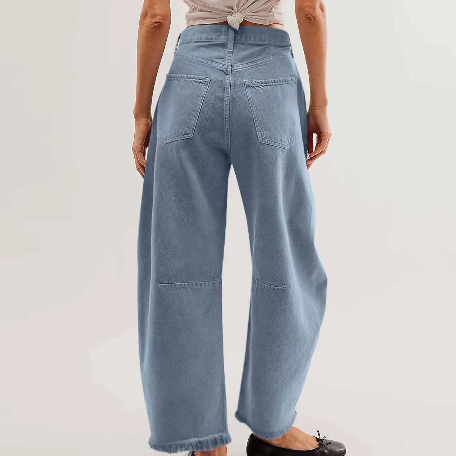 Women's Baggy Denim Trousers Fashion Button Zipper High Waist Wide Leg Jeans with Pockets Y2k Streetwear Clothing