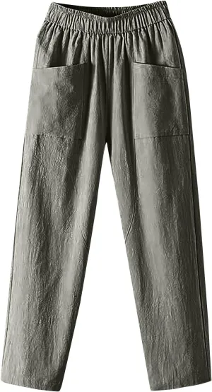 Womens Cargo Pants, Summer Casual Straight Leg Pants Peasant Linen Drawstring High
