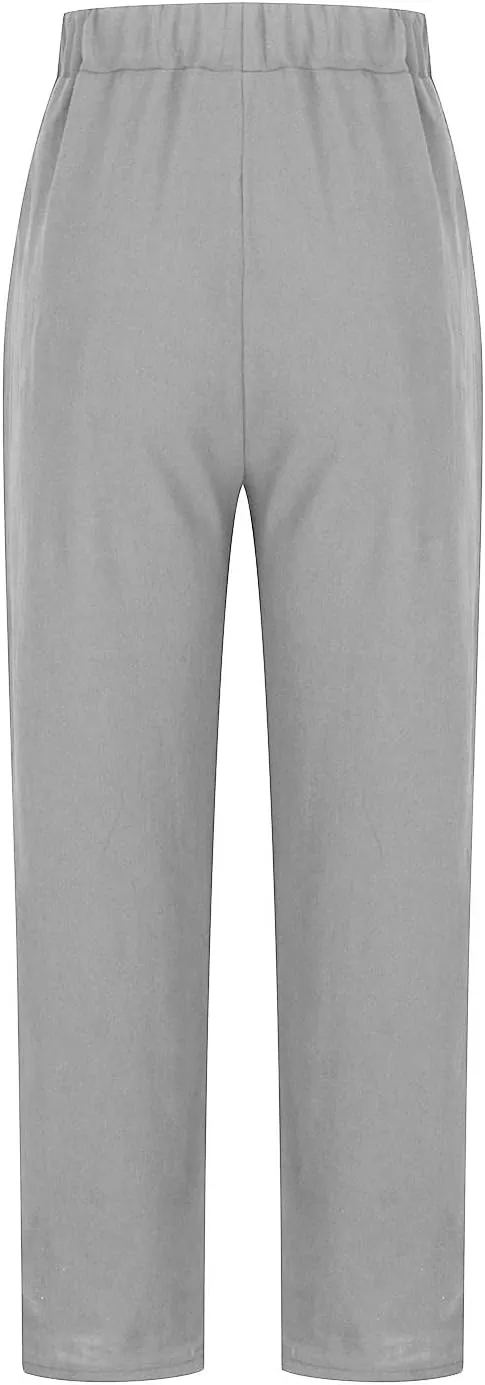 Women's Casual Cotton Linen Pants Tapered Capri Cargo Pants Loose Elastic Waist Ankle Cropped Trousers with Pockets