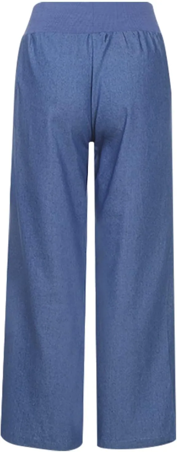 Womens Casual Pant 2024 Summer Trendy High Waist Fake Denim Wide Leg Palazzo Pants Lounge Jeans Trousers with Pocket