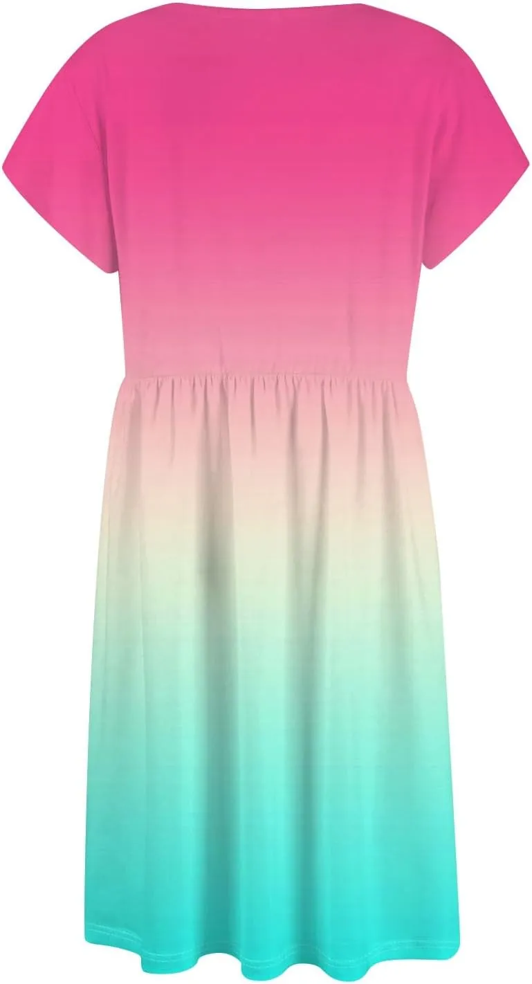 Womens Casual Round Neck 2025 Dresses Fly Sleeve Fashion Printed Sexy Button Pocket Summer Midi Slim Party Dress