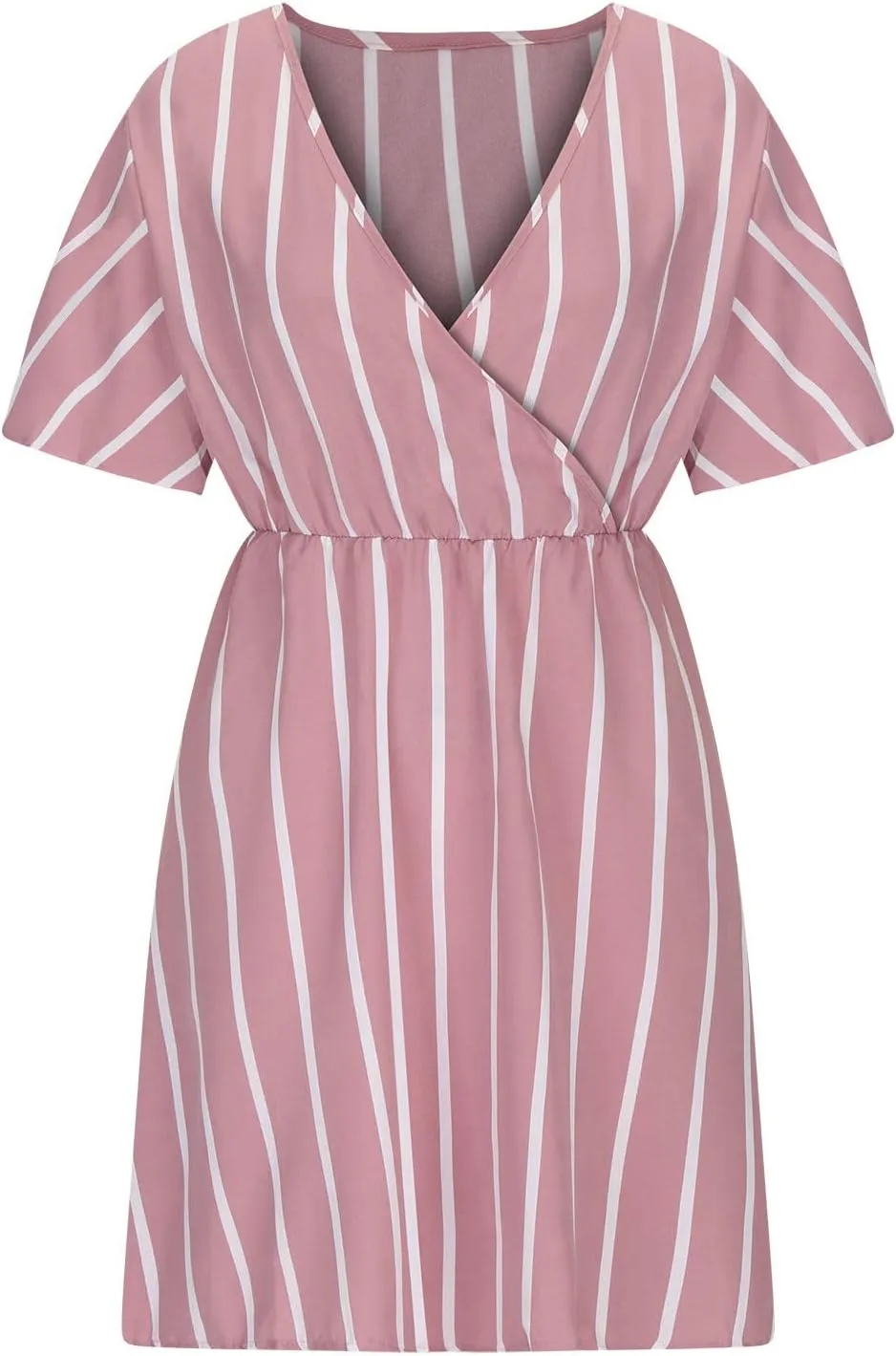 Womens Casual Sun Summer Dresses Plus Size Wrap V Neck Ruffle Hem A Line Short Dress Striped Print Short Sleeve Dress