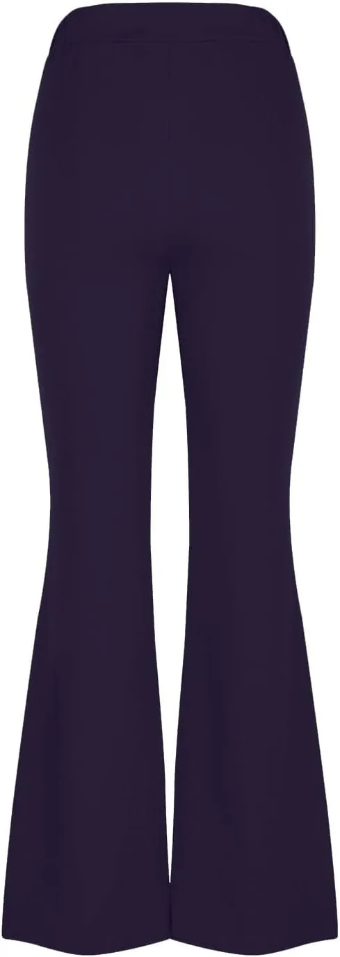 Womens Classy High Waist Double Breasted Flared Sailor Trousers Pants with Hide Zipper Tummy Button Wide Leg Pant