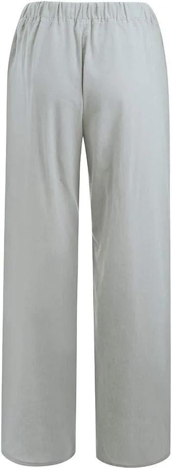 Women's Cotton Linen Pants Summer Wide Leg Pants Casual Loose Drawstring High Waist Palazzo Pants Trousers Pockets
