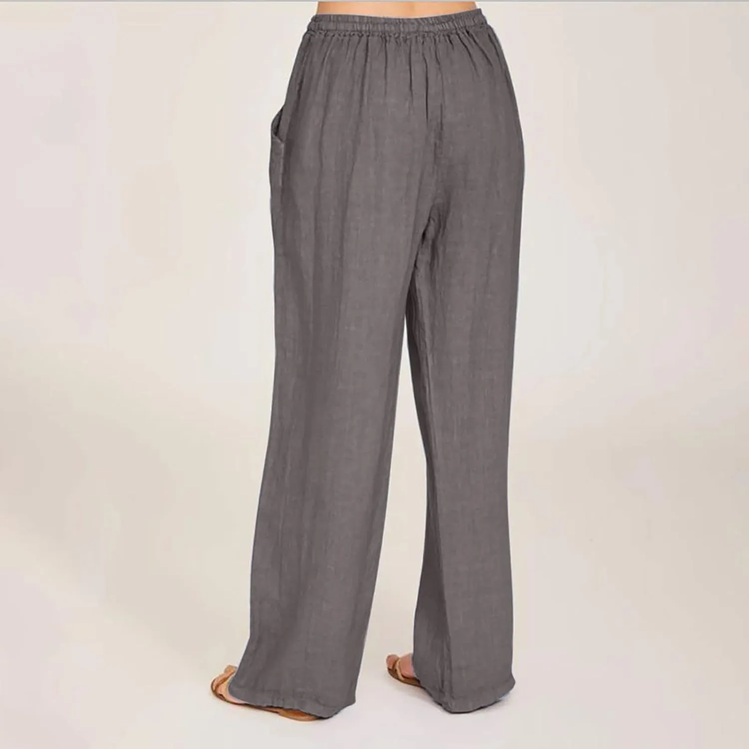 Women's Cotton Linen Pants Summer Wide Leg Pants Casual Loose Drawstring High Waist Palazzo Pants Trousers Pockets